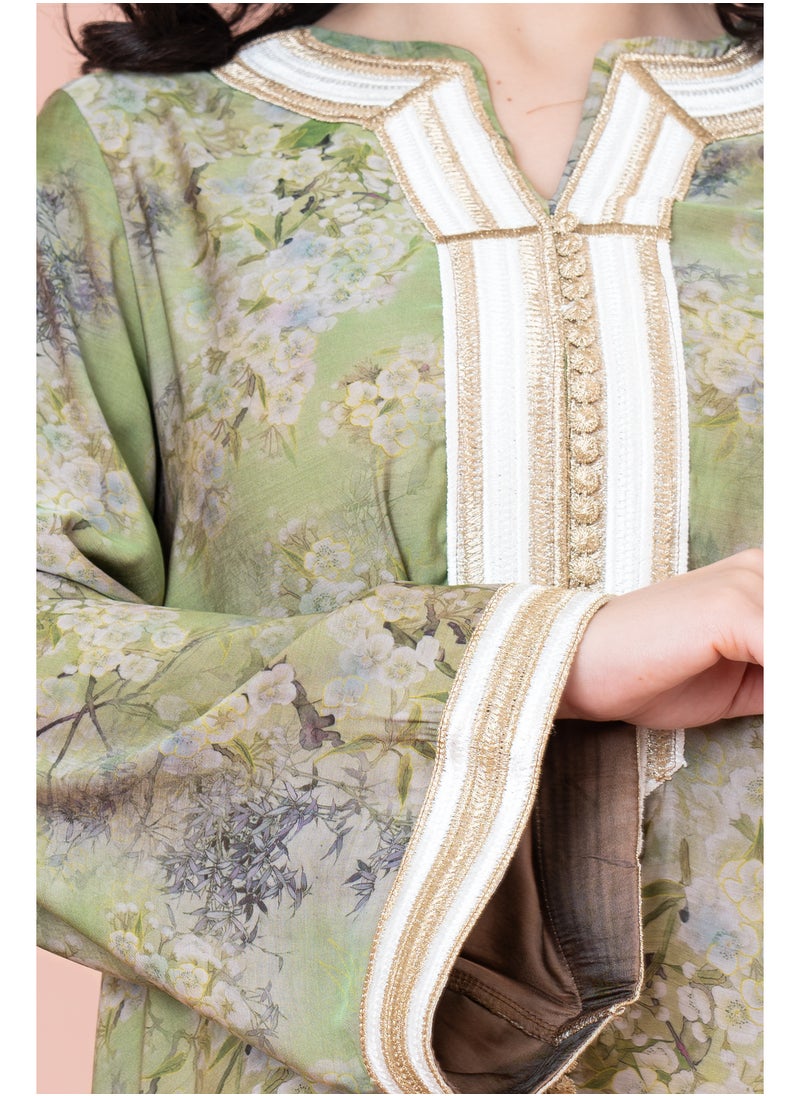 Embroidered Floral Print Jalabiya