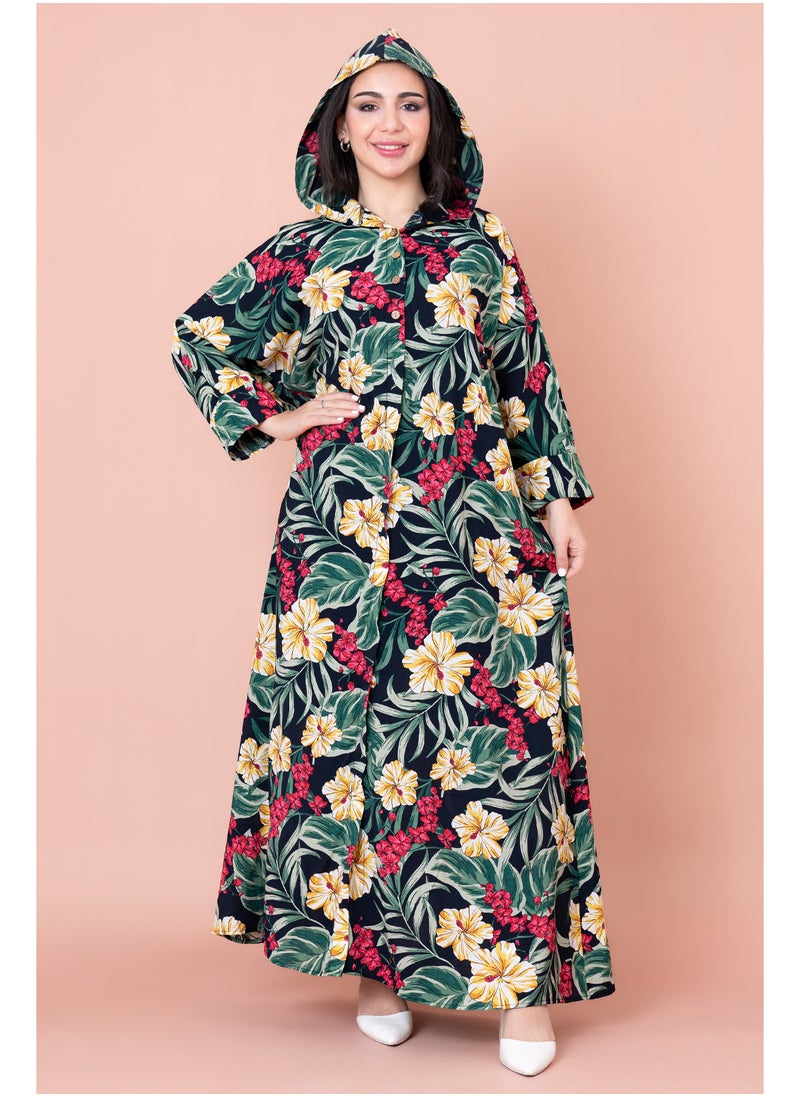 Floral Printed Hoodie Jalabiya