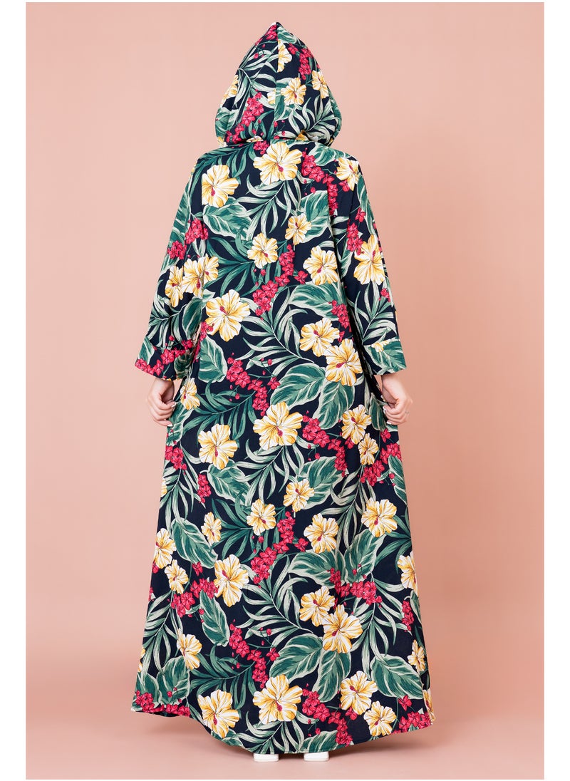 Floral Printed Hoodie Jalabiya