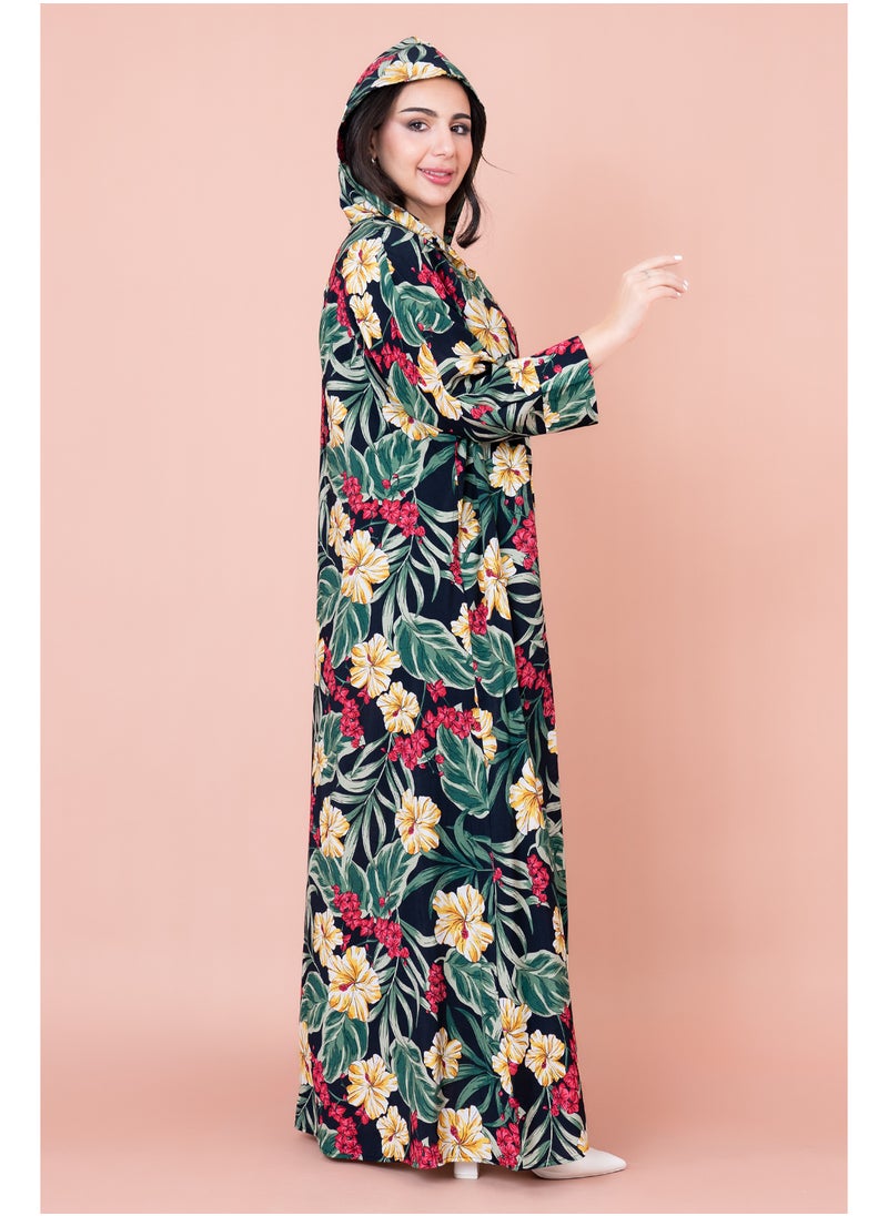 Floral Printed Hoodie Jalabiya
