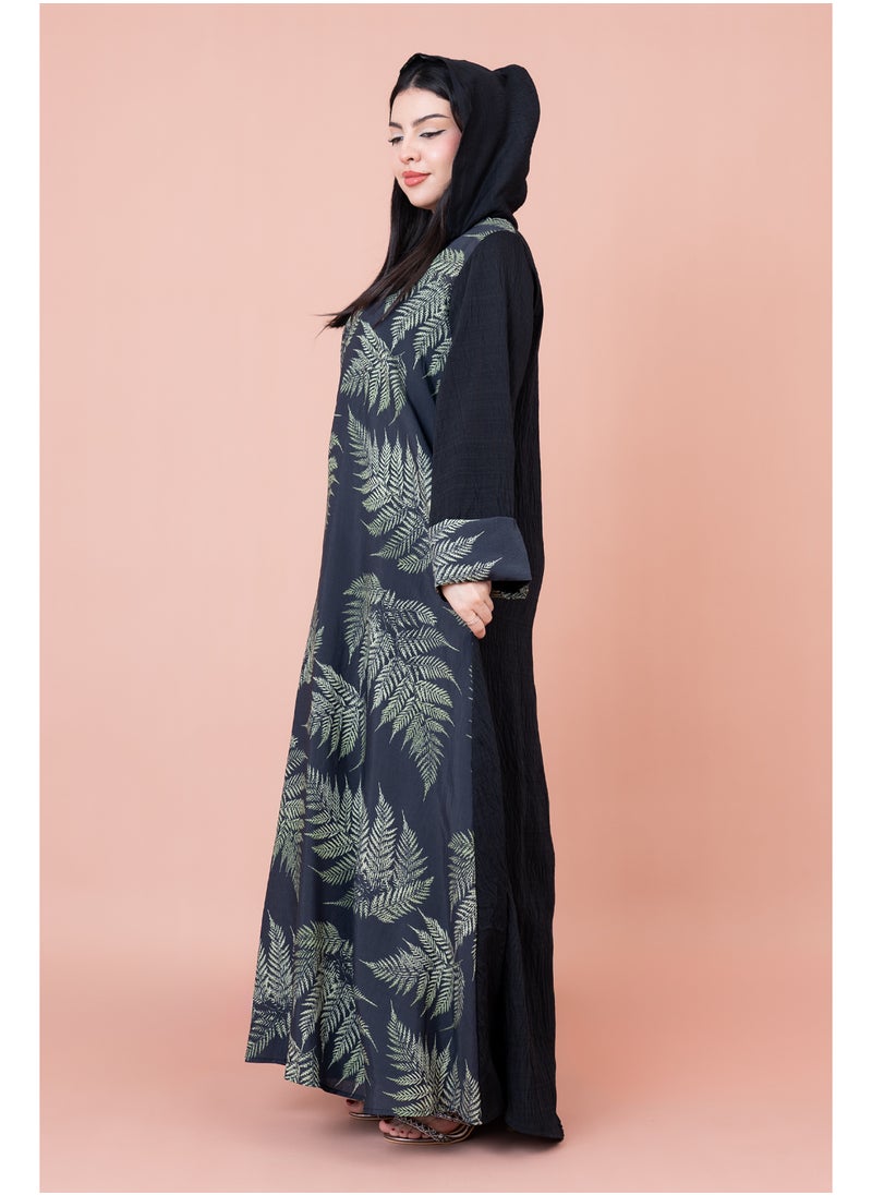Hooded Leaf Print Jalabiya