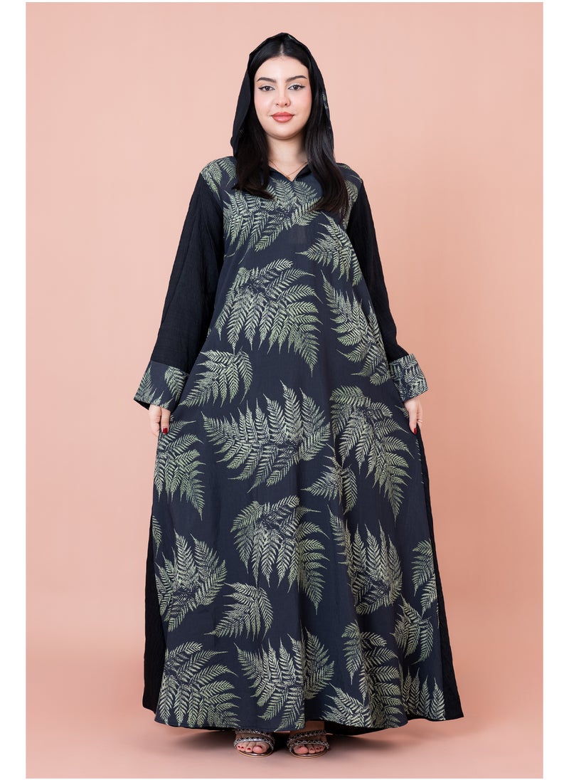 Hooded Leaf Print Jalabiya