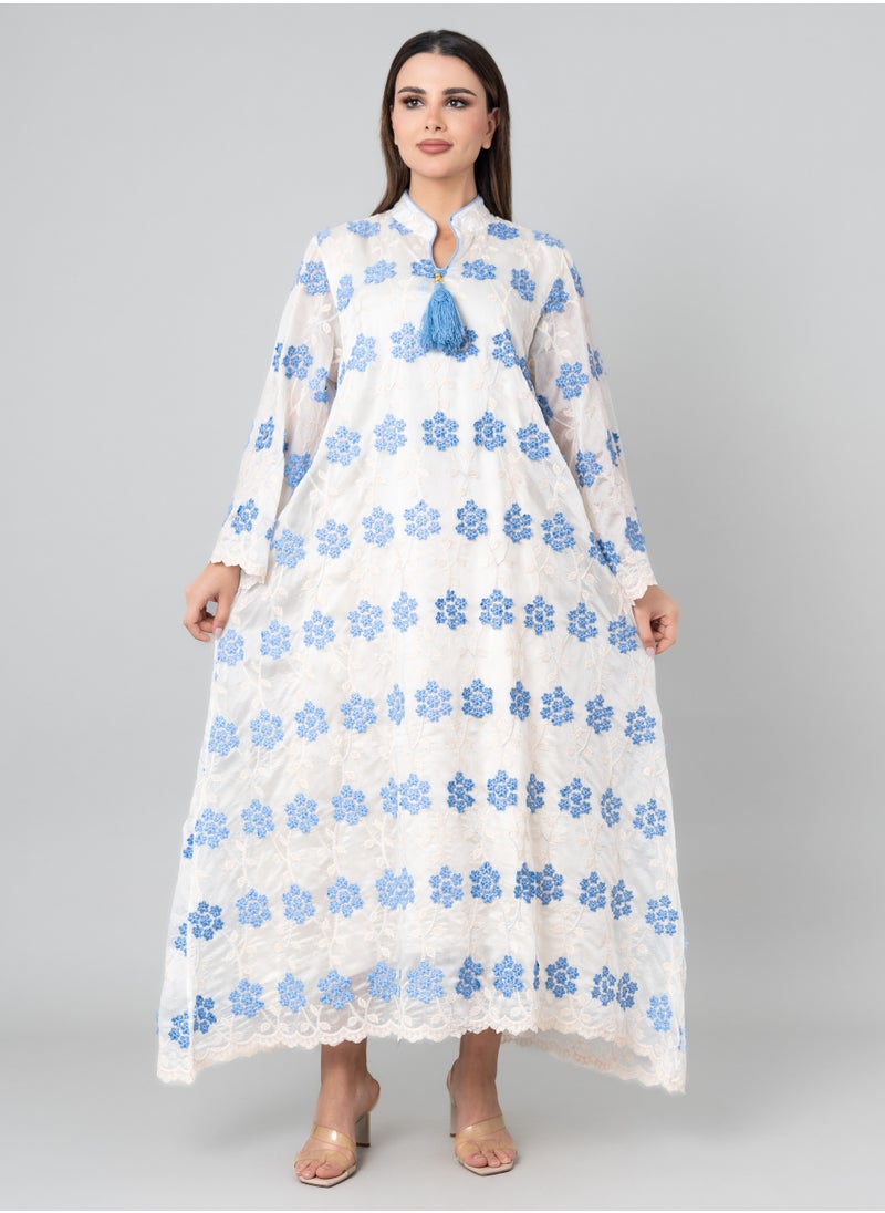 Floral Aura Embroidered Jalabiya OMN03 Blue