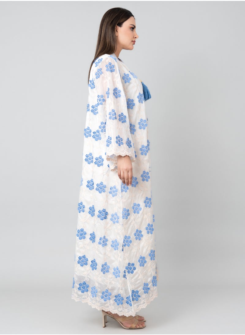 Floral Aura Embroidered Jalabiya OMN03 Blue