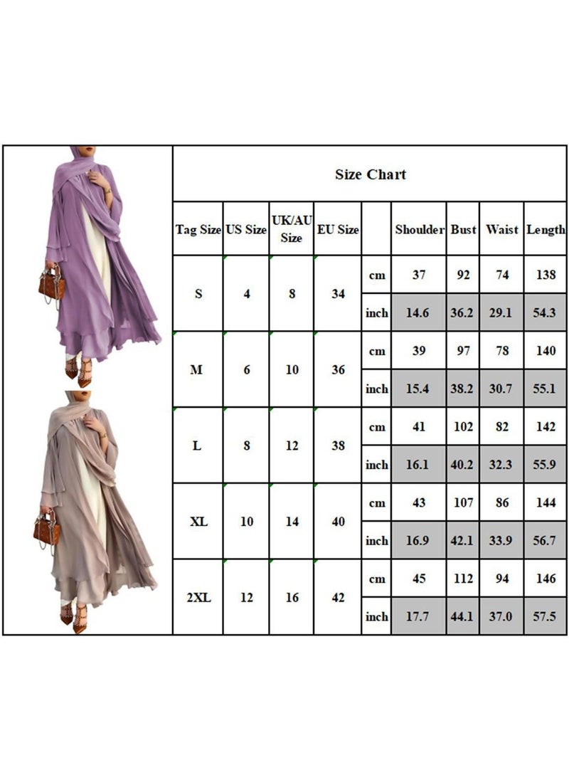 Women's Fashion Abaya Soft Elegant Suit Cardigan Scarf Casual Solid Color Dress Feminine Elegant Chiffon Muslims Long Sleeved Cardigan