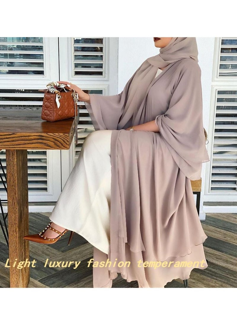 Women's Fashion Abaya Soft Elegant Suit Cardigan Scarf Casual Solid Color Dress Feminine Elegant Chiffon Muslims Long Sleeved Cardigan