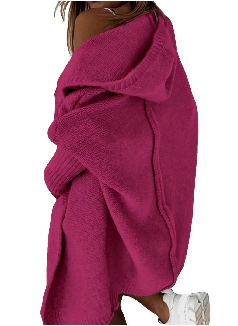 Oversized Hooded Knitted Cardigan, Long Sleeve Casual Sweater For Winter & Fall, Women's Clothing