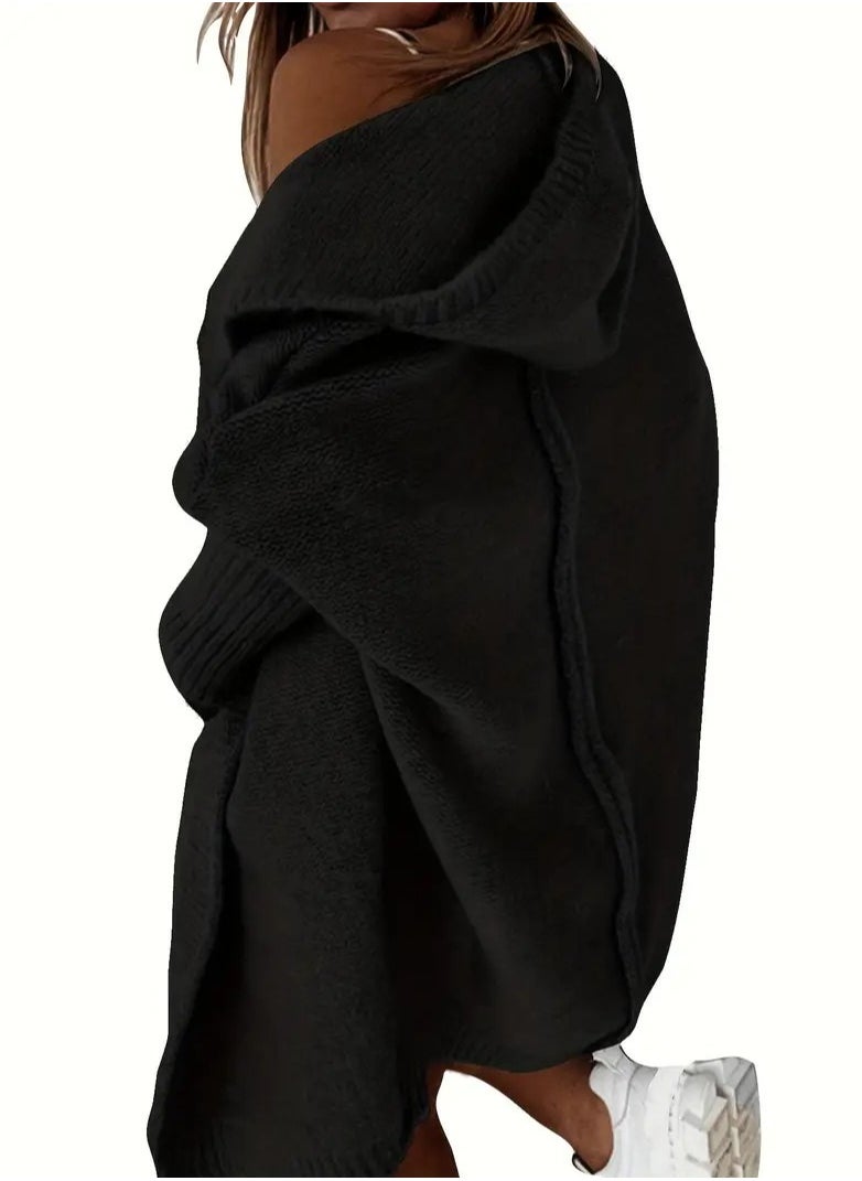 Oversized Hooded Knitted Cardigan, Long Sleeve Casual Sweater For Winter & Fall, Women's Clothing