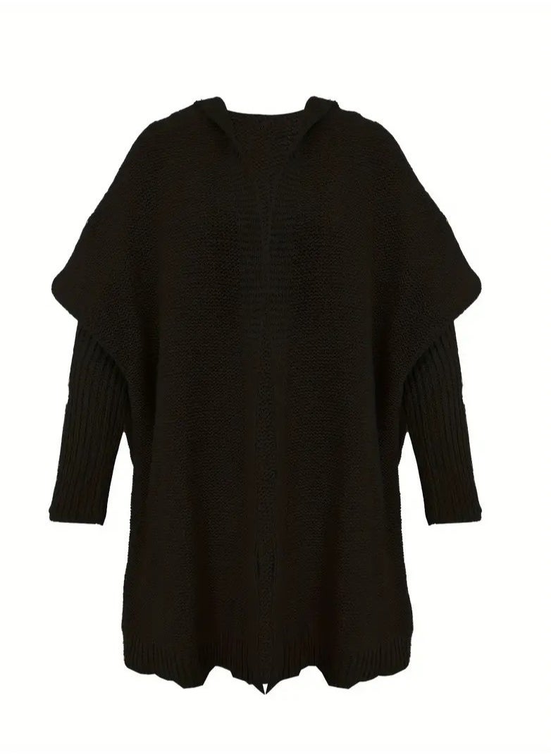 Oversized Hooded Knitted Cardigan, Long Sleeve Casual Sweater For Winter & Fall, Women's Clothing