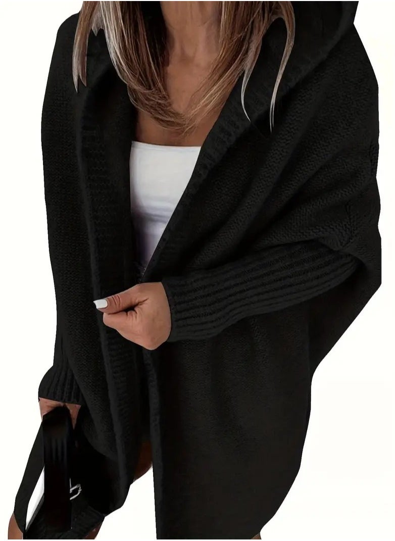 Oversized Hooded Knitted Cardigan, Long Sleeve Casual Sweater For Winter & Fall, Women's Clothing