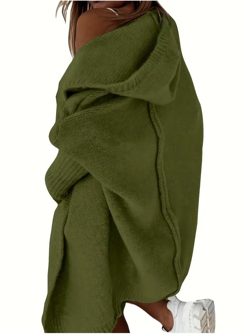 Oversized Hooded Knitted Cardigan, Long Sleeve Casual Sweater For Winter & Fall, Women's Clothing