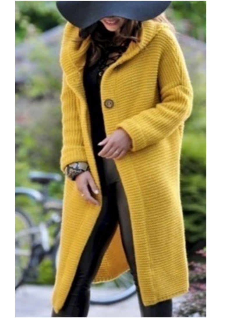 Solid Hooded Button Front Cardigan, Casual Long Sleeve Cardigan For Fall & Winter, Women's Clothing