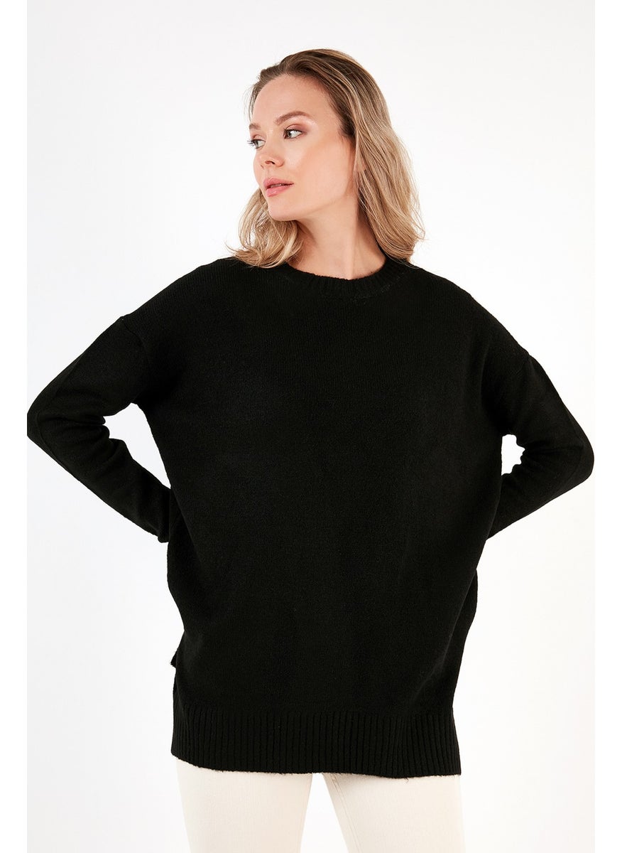 Casual Cut Slit Detailed Crew Neck Sweater Women's Sweater 4616142Y