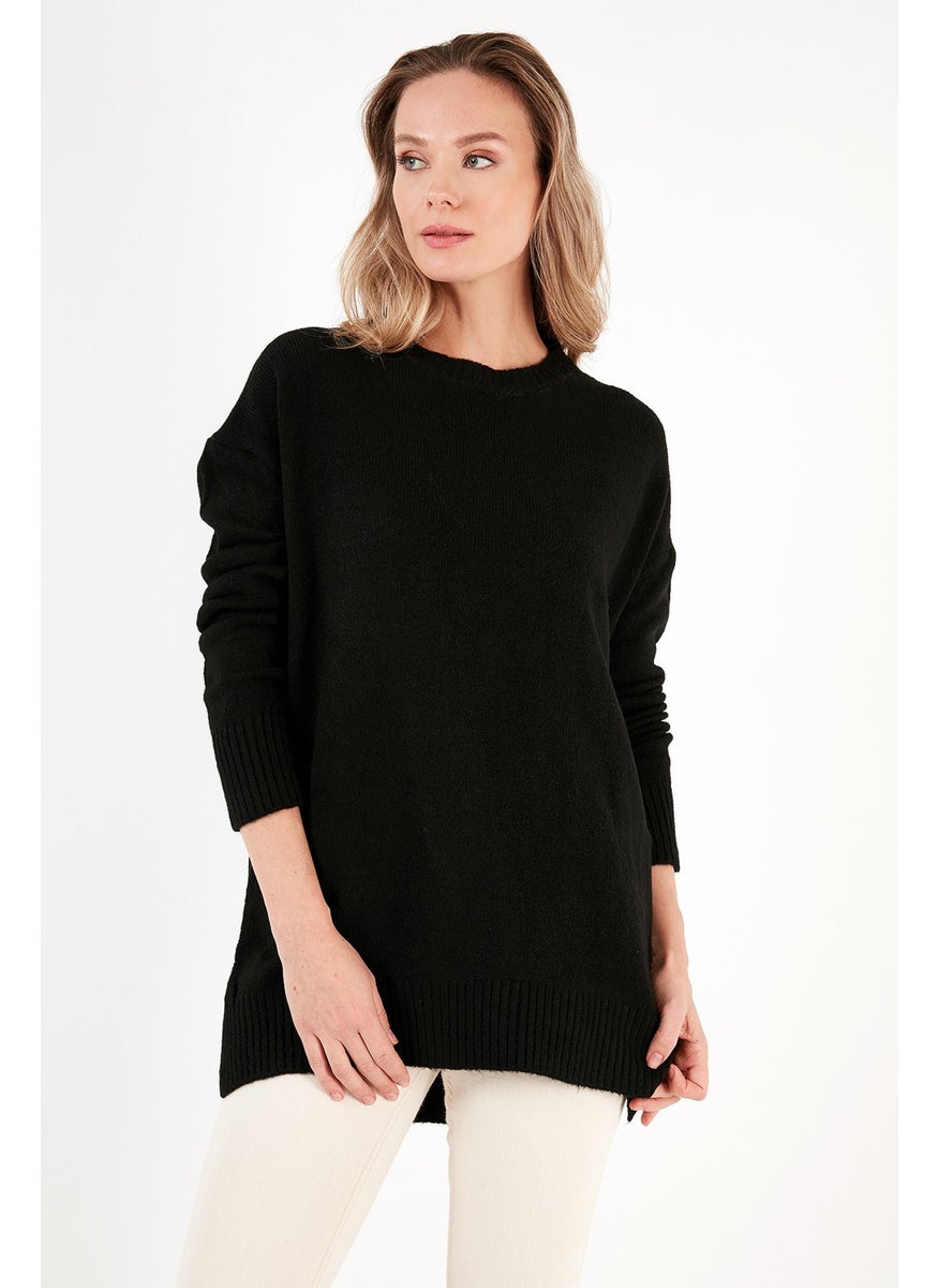Casual Cut Slit Detailed Crew Neck Sweater Women's Sweater 4616142Y