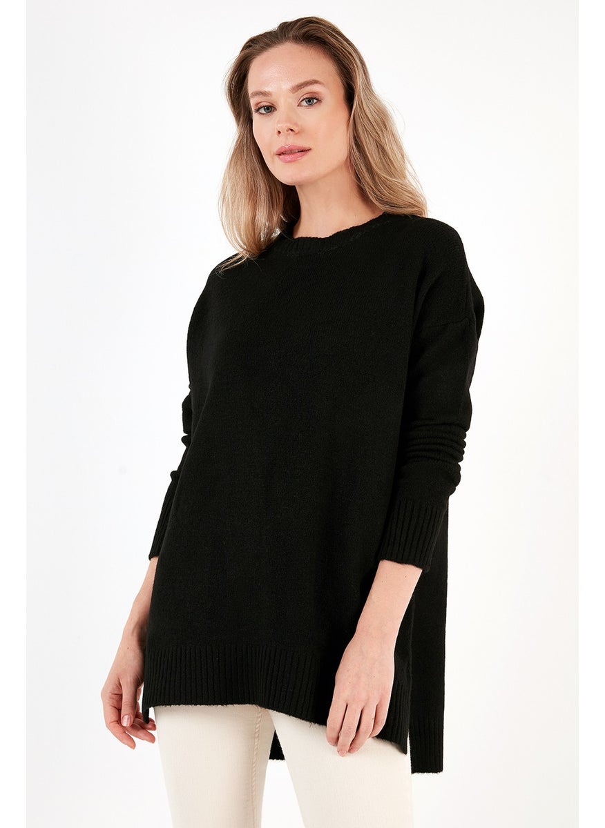 Casual Cut Slit Detailed Crew Neck Sweater Women's Sweater 4616142Y