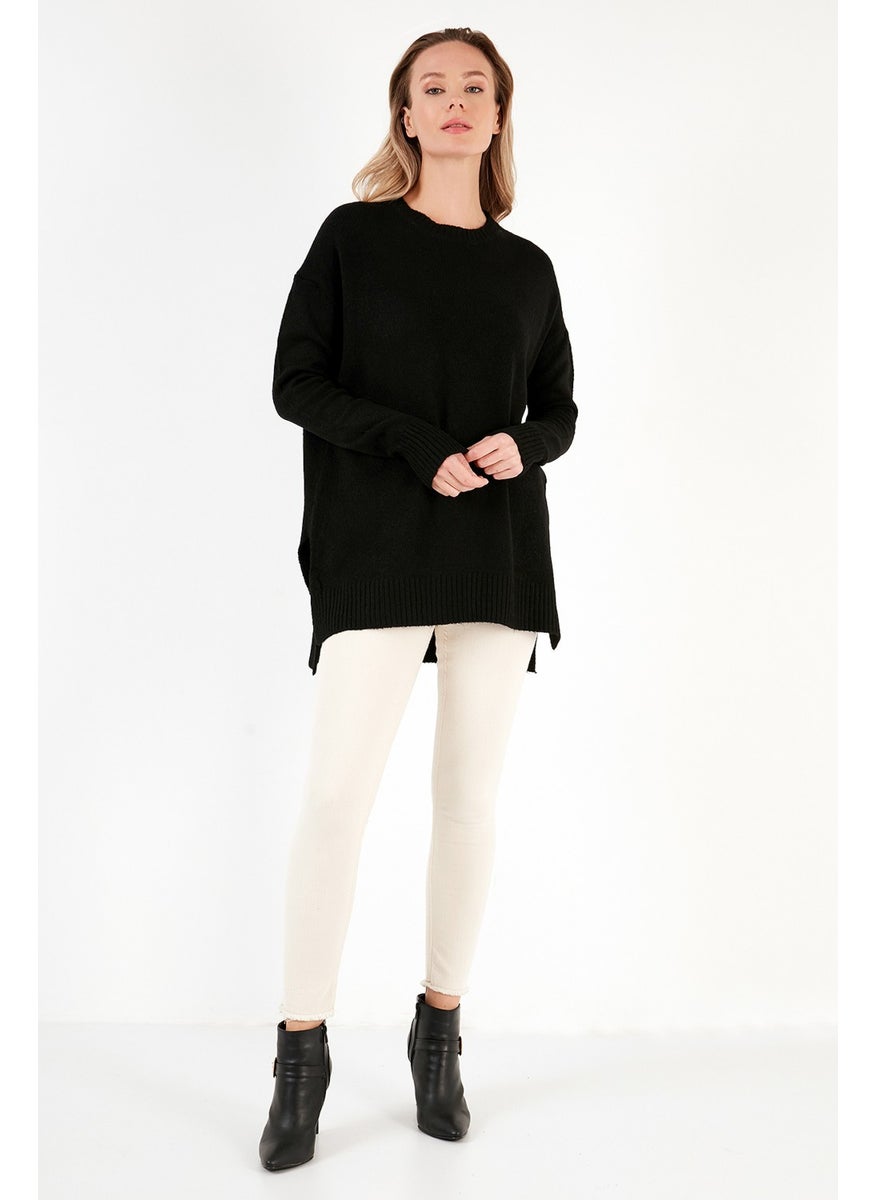 Casual Cut Slit Detailed Crew Neck Sweater Women's Sweater 4616142Y
