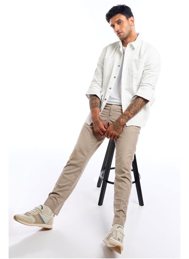 White Full Sleeve Cotton Solid Shirt for Men
