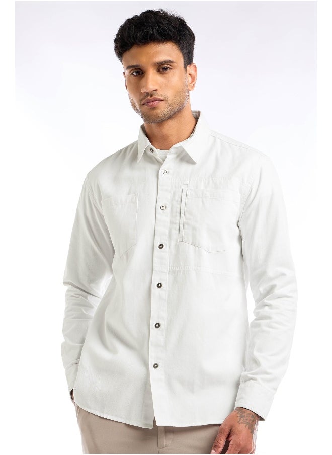 White Full Sleeve Cotton Solid Shirt for Men