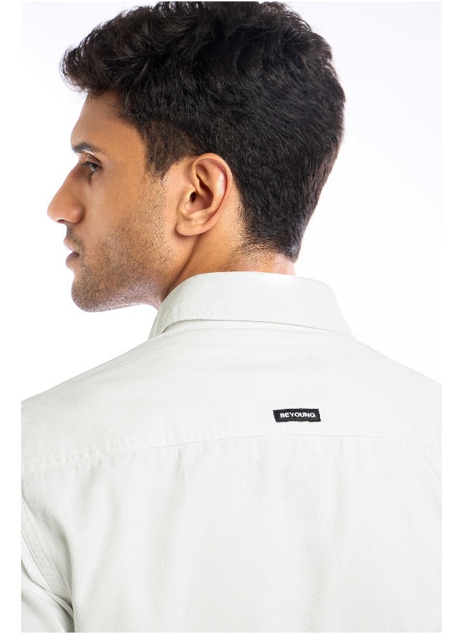 White Full Sleeve Cotton Solid Shirt for Men