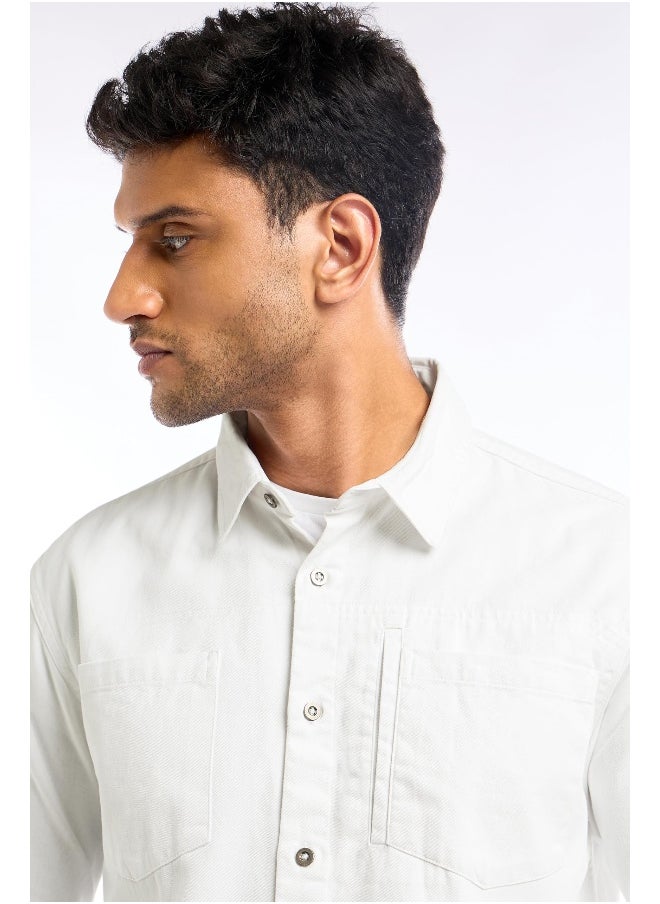 White Full Sleeve Cotton Solid Shirt for Men