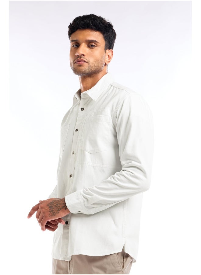 White Full Sleeve Cotton Solid Shirt for Men