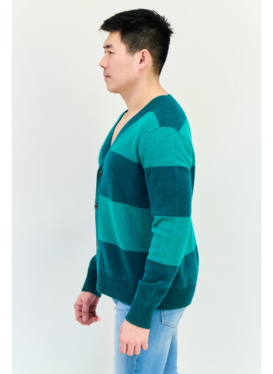 Men V-Neck Stripe Cardigan, Multicolor