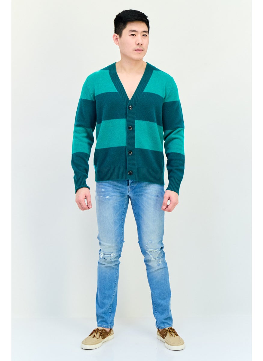 Men V-Neck Stripe Cardigan, Multicolor