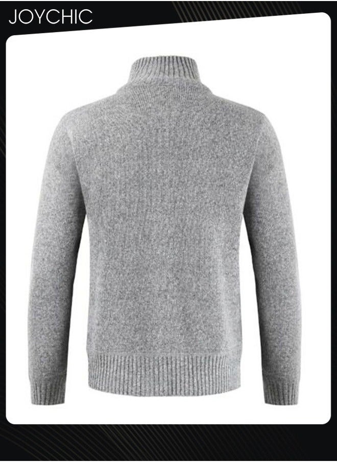 Winter Cardigan Men Casual Autumn Zip Thick Knitted Sweater Pockets Warm Jacket Slim Coat Light Grey