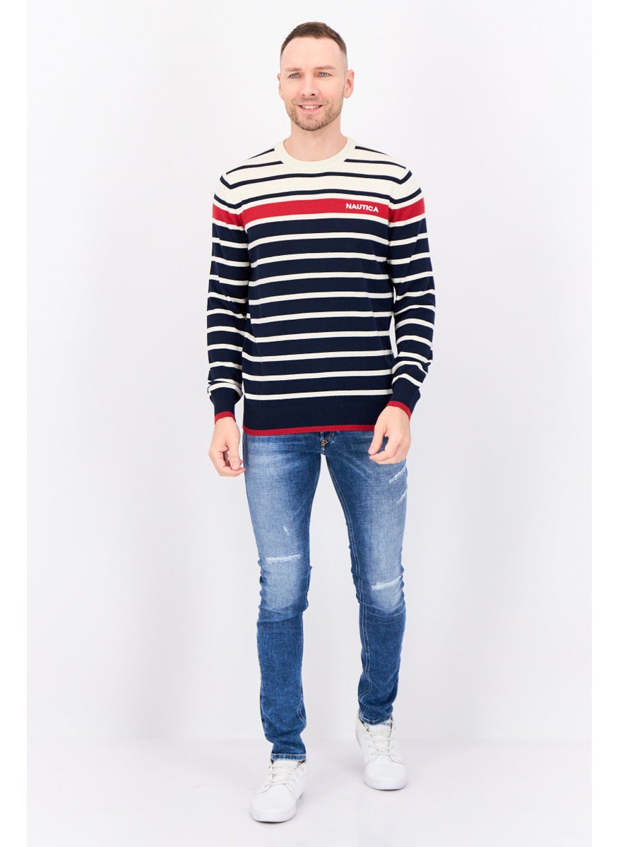 Men Crew Neck Long Sleeves Stripe Sweater, Multicolor