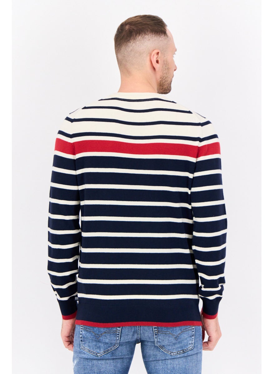 Men Crew Neck Long Sleeves Stripe Sweater, Multicolor