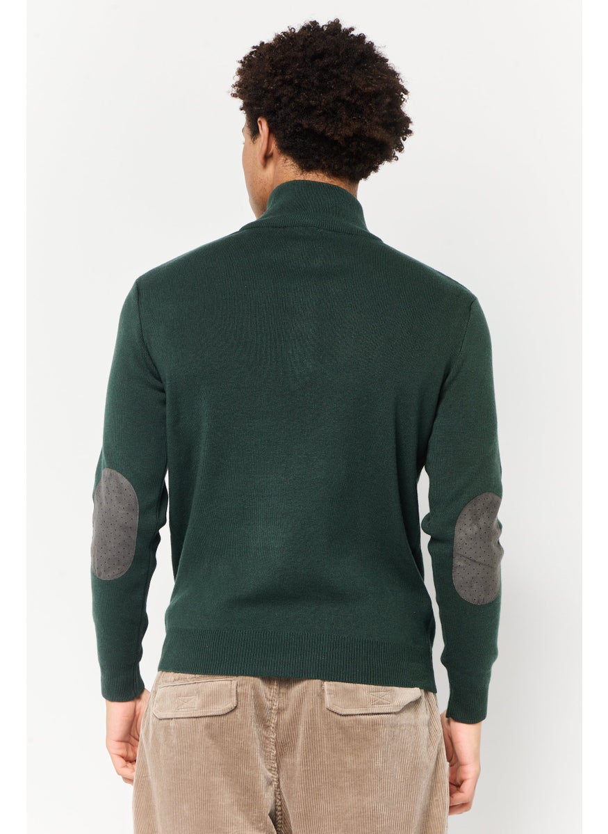 Men Mock Neck Embroidered Logo Sweater, Green
