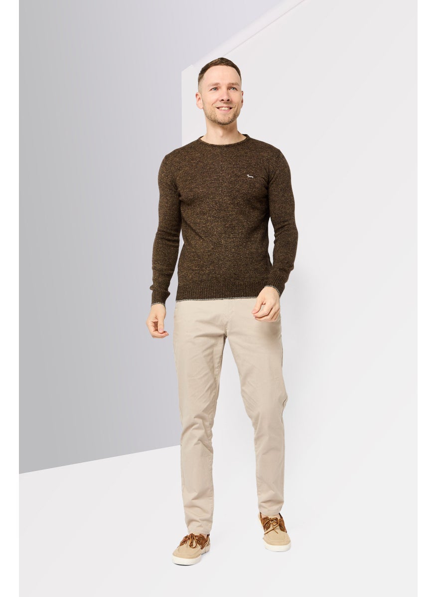 Men Crew Neck Long Sleeve Brand Logo Sweater, Dark Brown