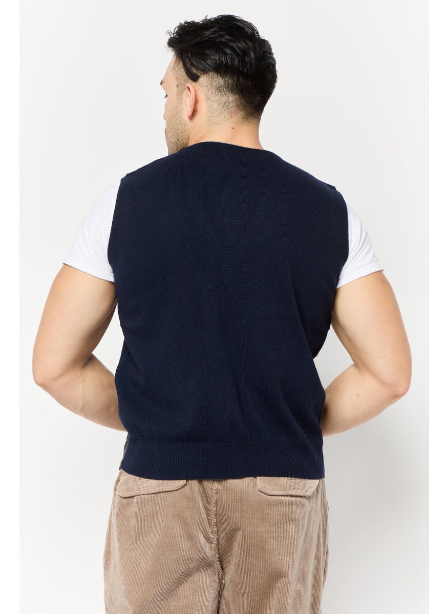 Men V Neck Embroidered Logo Sweater Vest, Multicolor