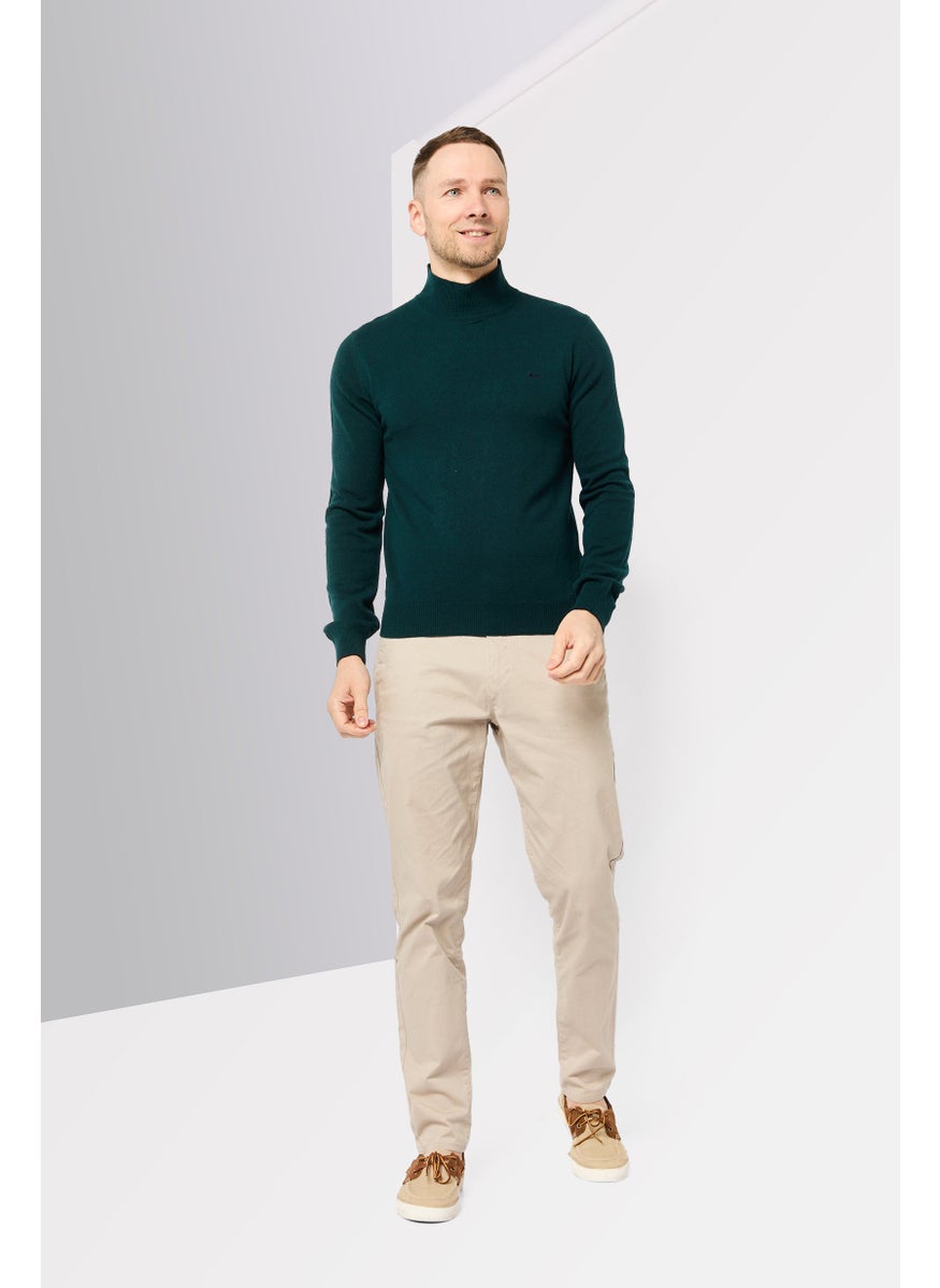 Men High Neck Long Sleeve Brand Logo Sweater, Green