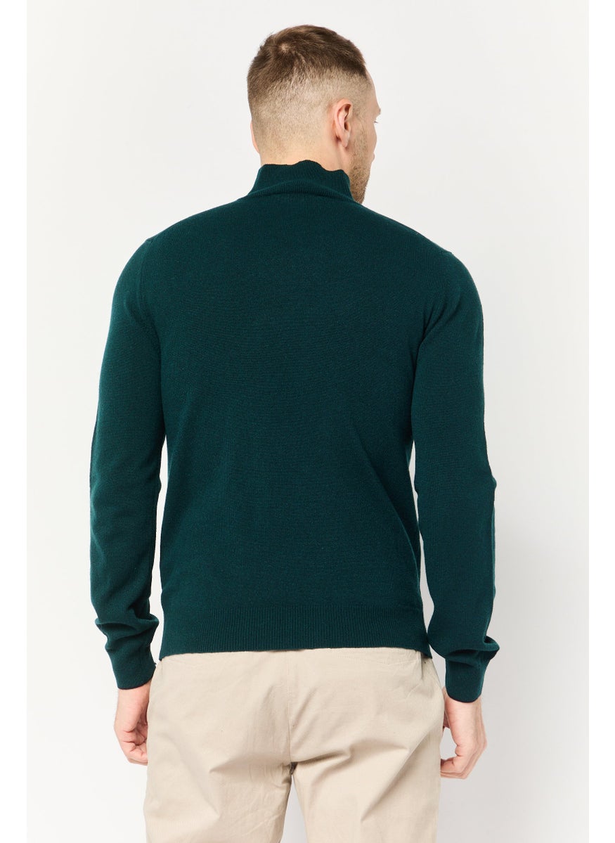 Men High Neck Long Sleeve Brand Logo Sweater, Green