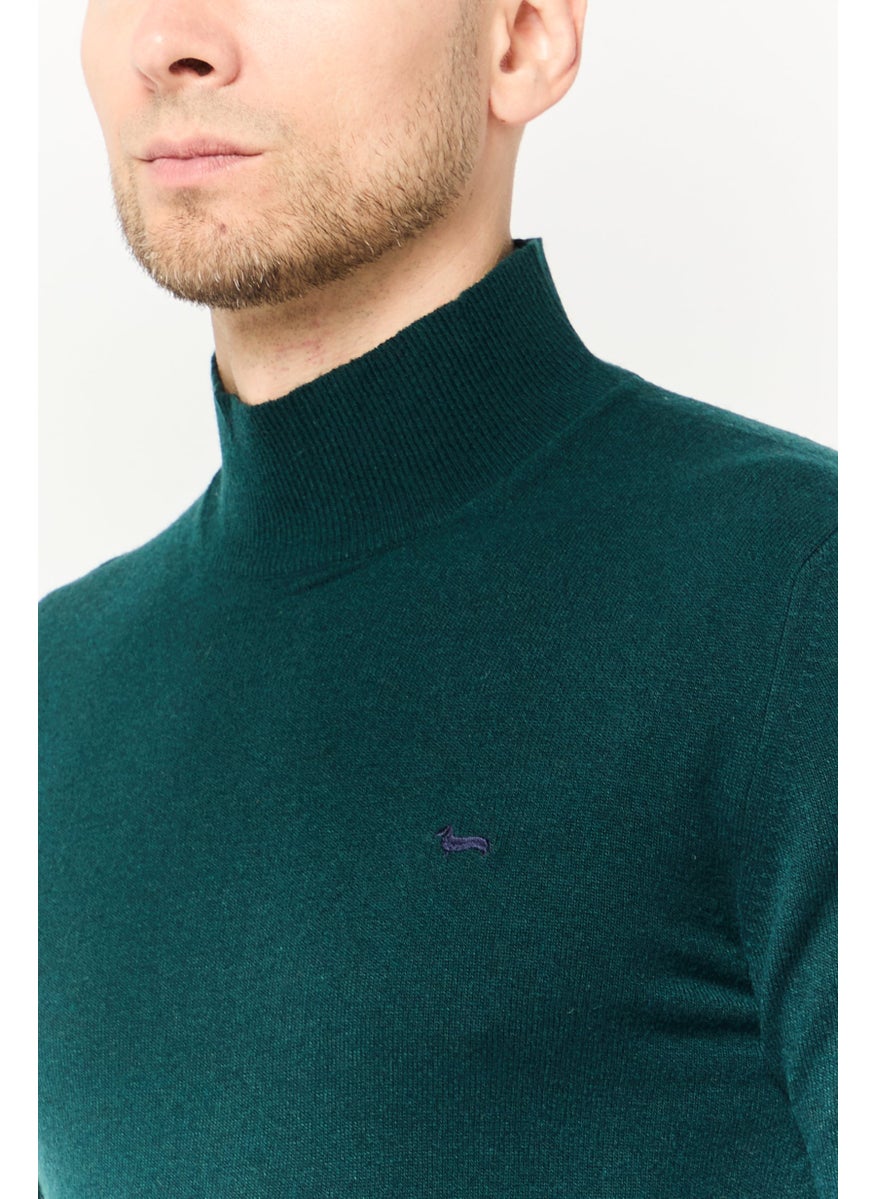 Men High Neck Long Sleeve Brand Logo Sweater, Green
