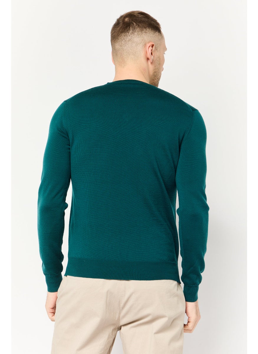 Men V-Neck Embroidered Logo Sweater, Green