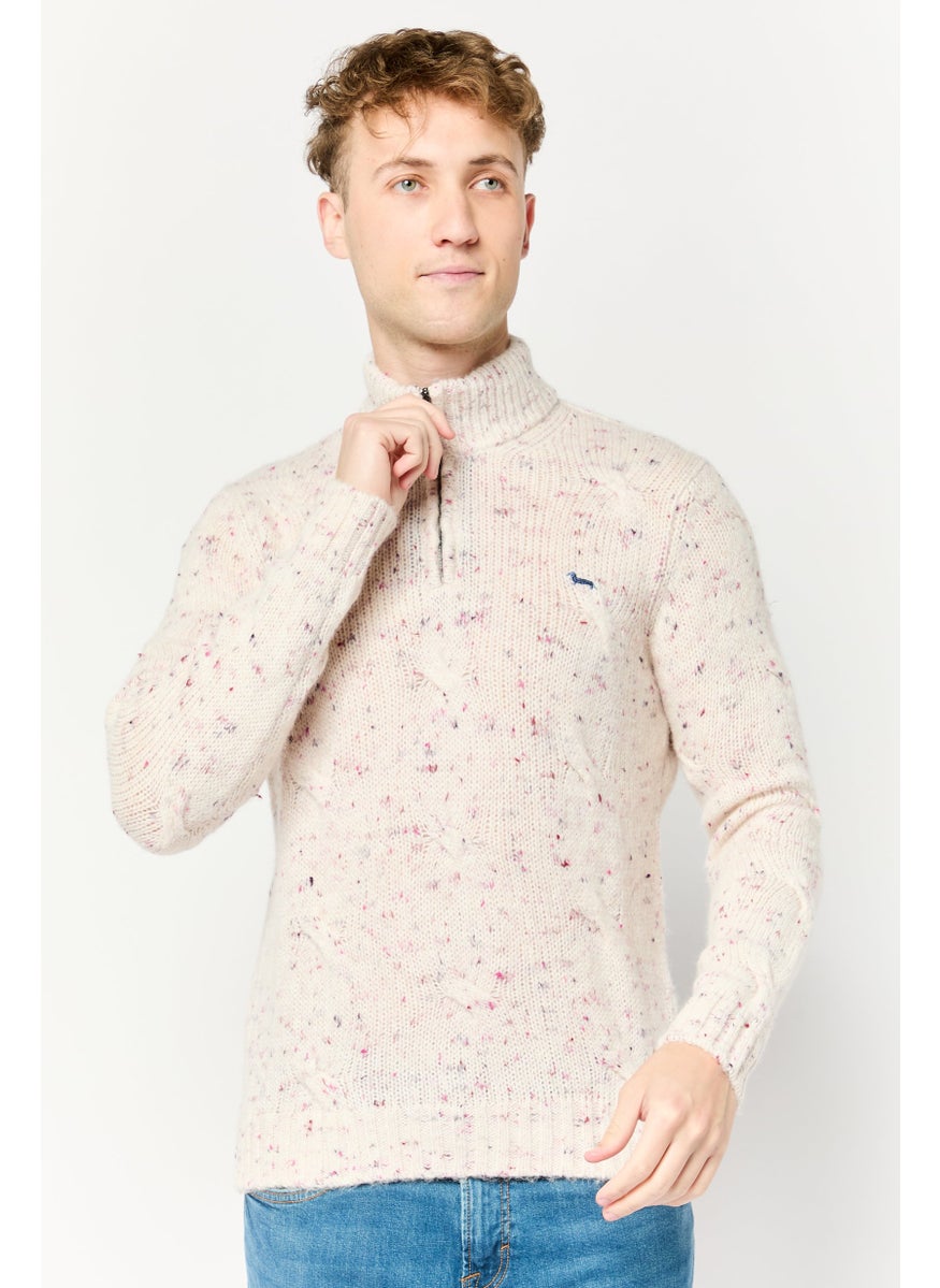 Men Mock Neck Embroidered Logo Sweater, Multicolor