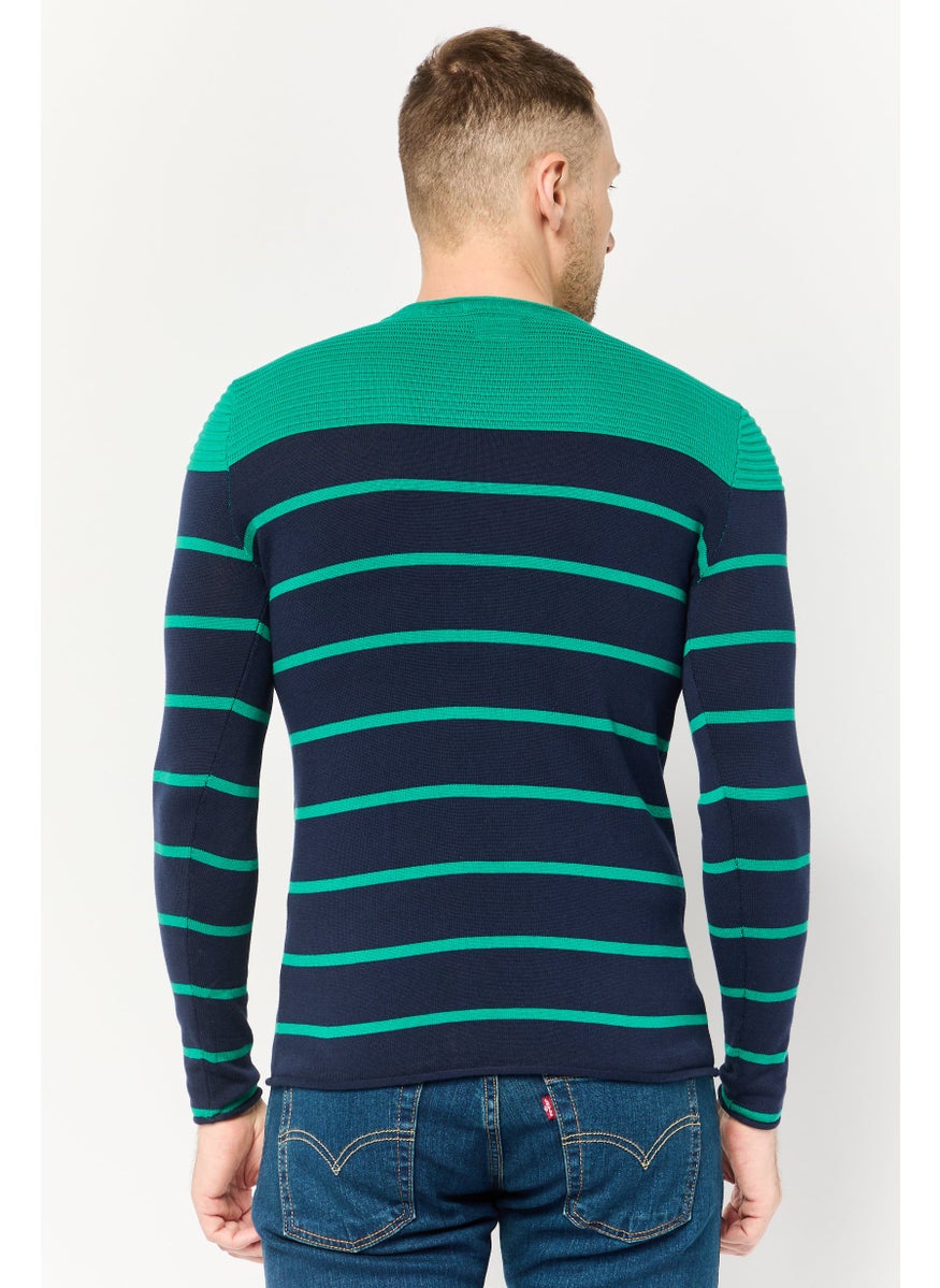 Men Round Neck Stripe Sweater, Multicolor