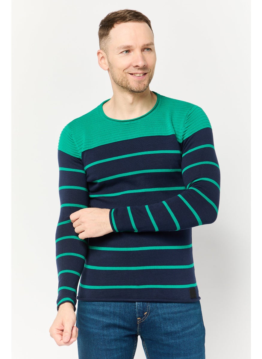 Men Round Neck Stripe Sweater, Multicolor