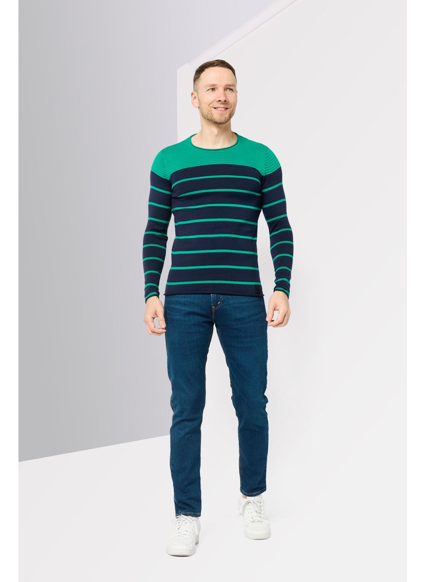 Men Round Neck Stripe Sweater, Multicolor