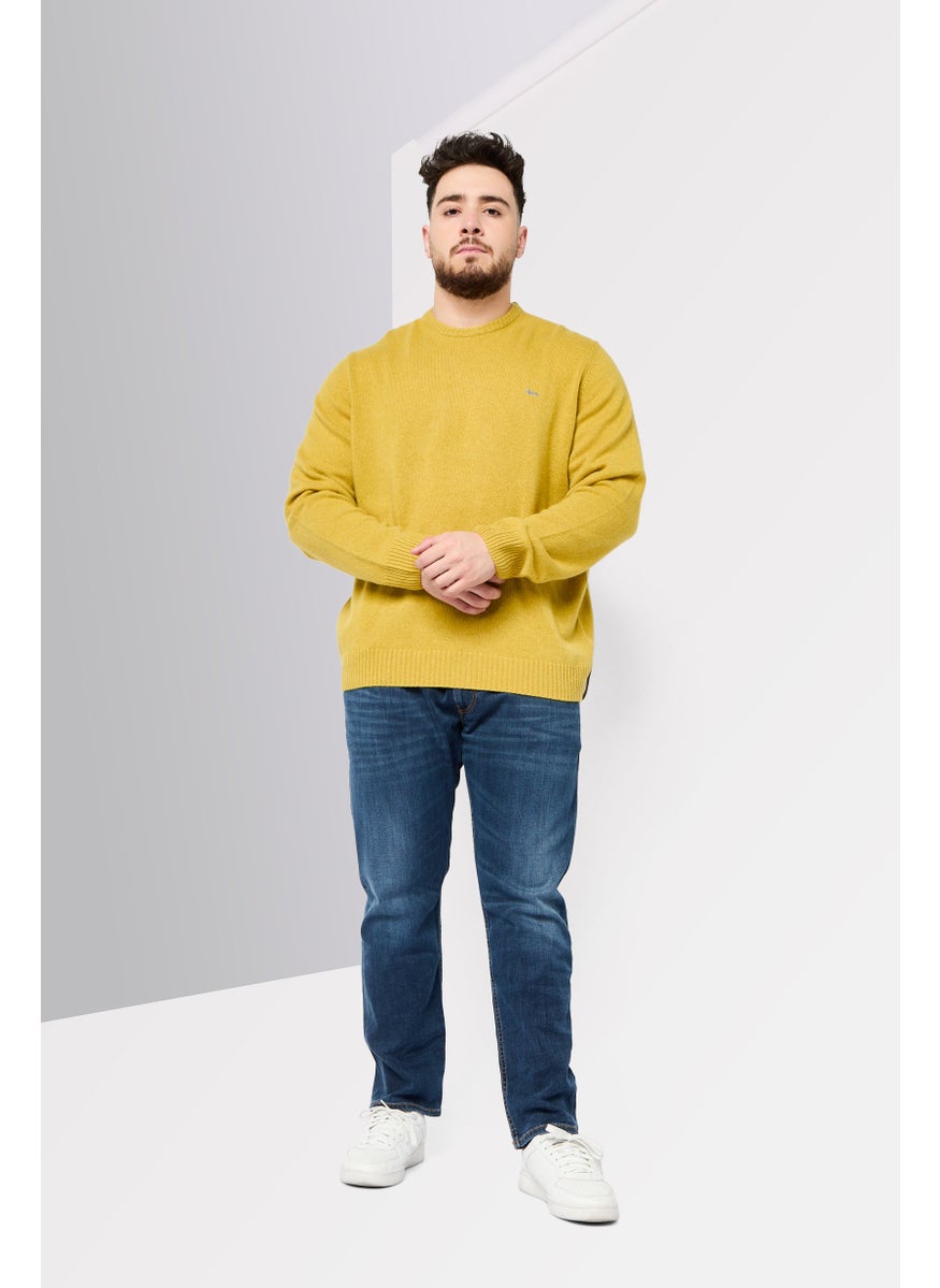 Men Crew Neck Knitted Sweater, Yellow