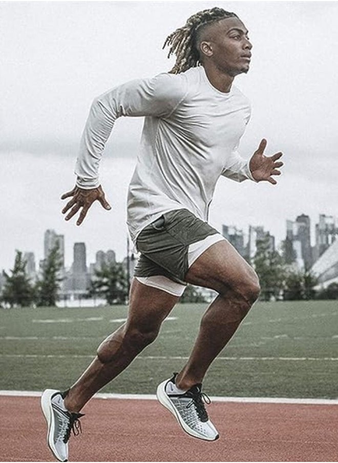 Men's 2 in 1 Fitness Running Shorts Lined Lightweight Training Yoga Gym 7 Inch Shorts with Zipper Pockets