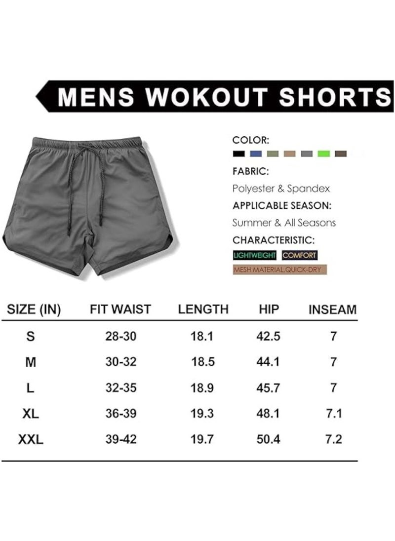 Men's 2 in 1 Fitness Running Shorts Lined Lightweight Training Yoga Gym 7 Inch Shorts with Zipper Pockets