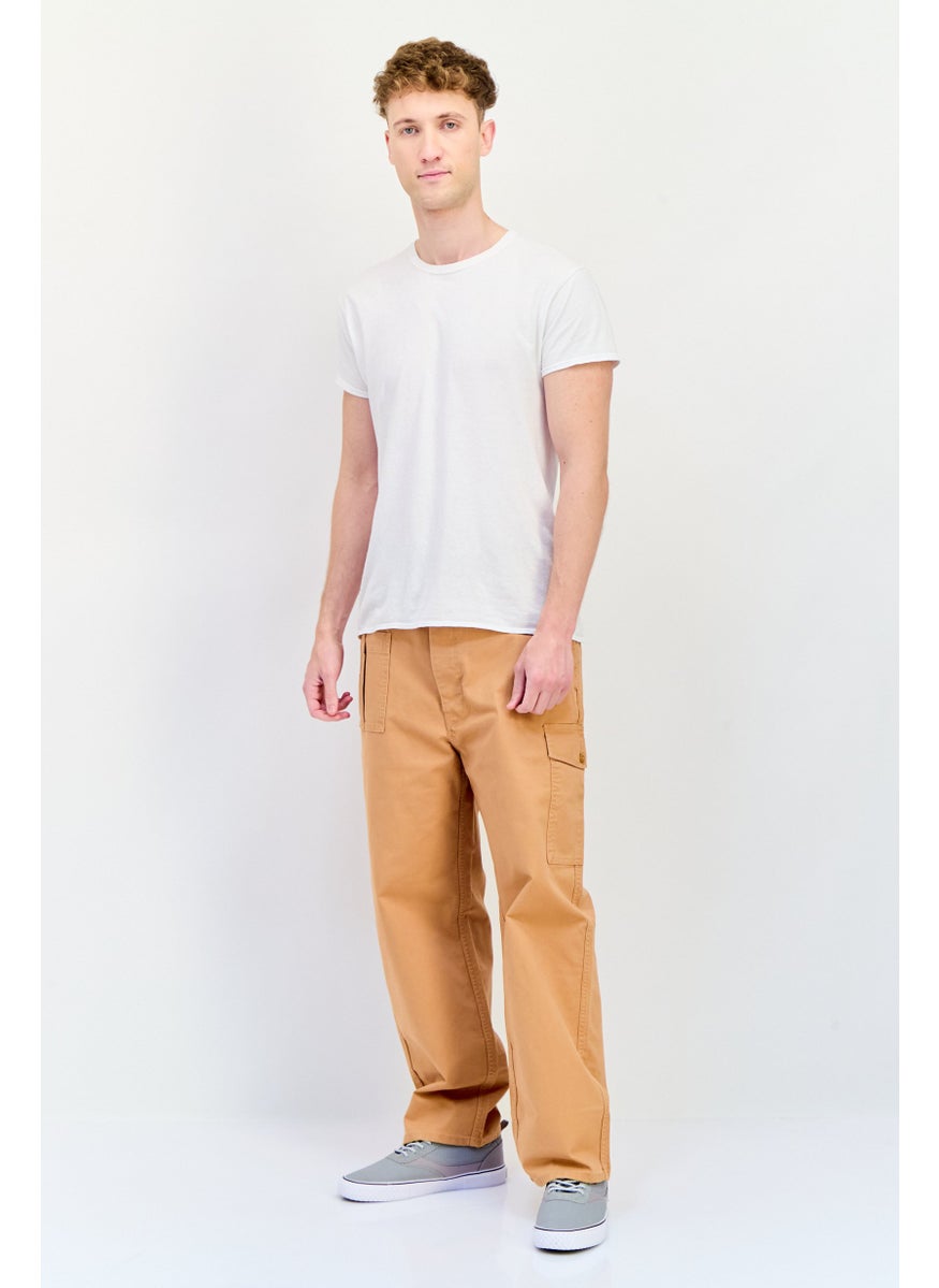 Men Loose Fit Solid Cargo Pants, Windsor Tan