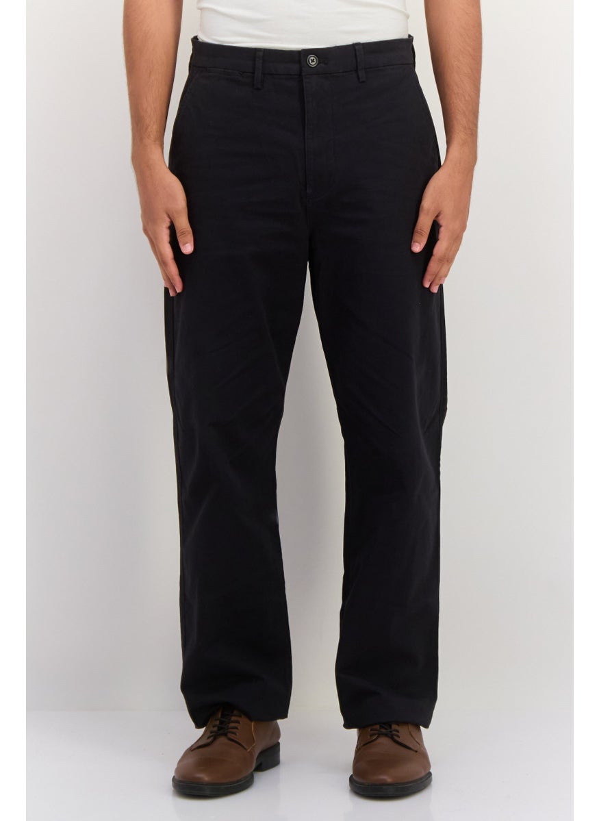 Men Loose Fit Plain Chino Pants, Black