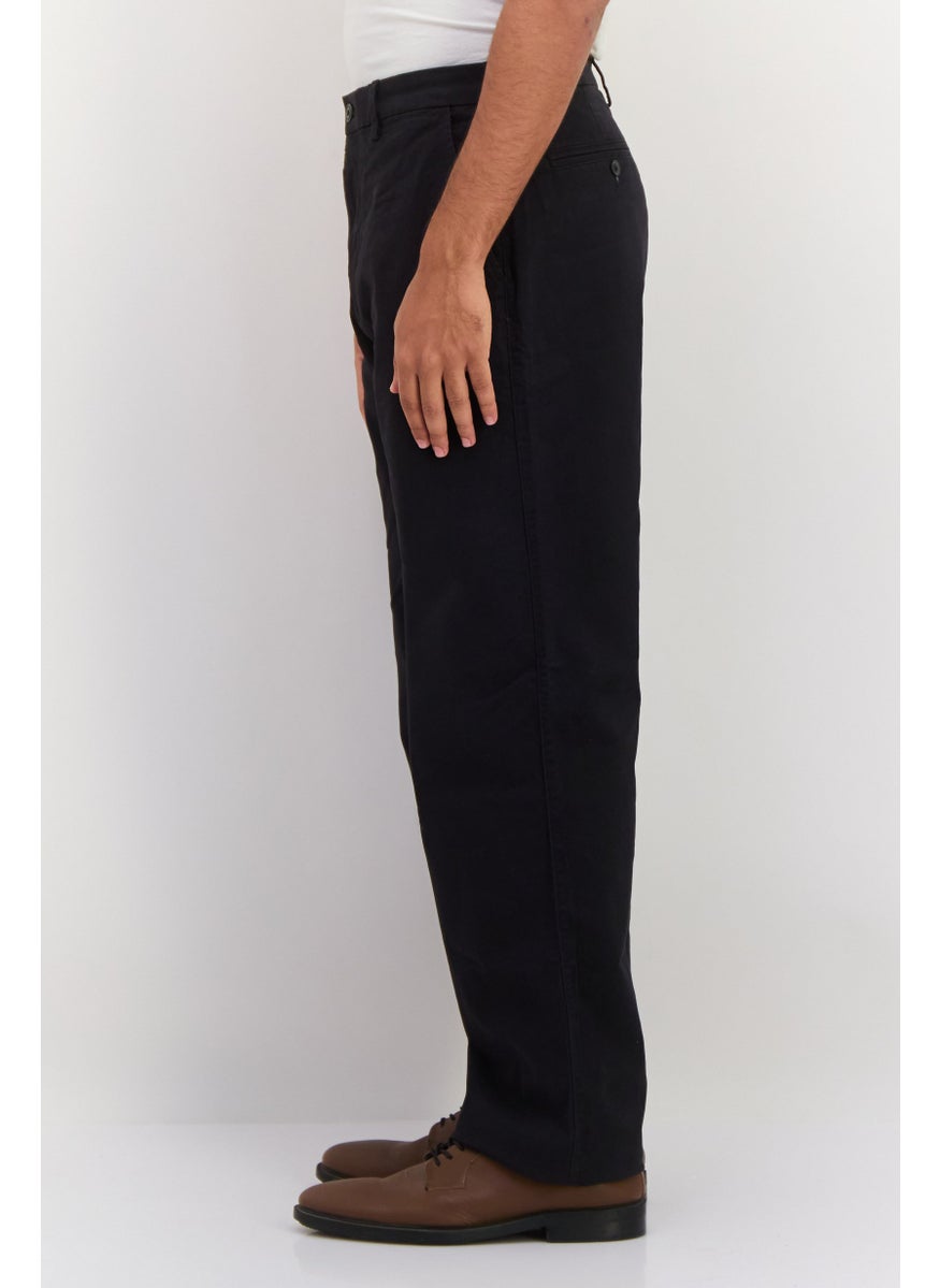 Men Loose Fit Plain Chino Pants, Black