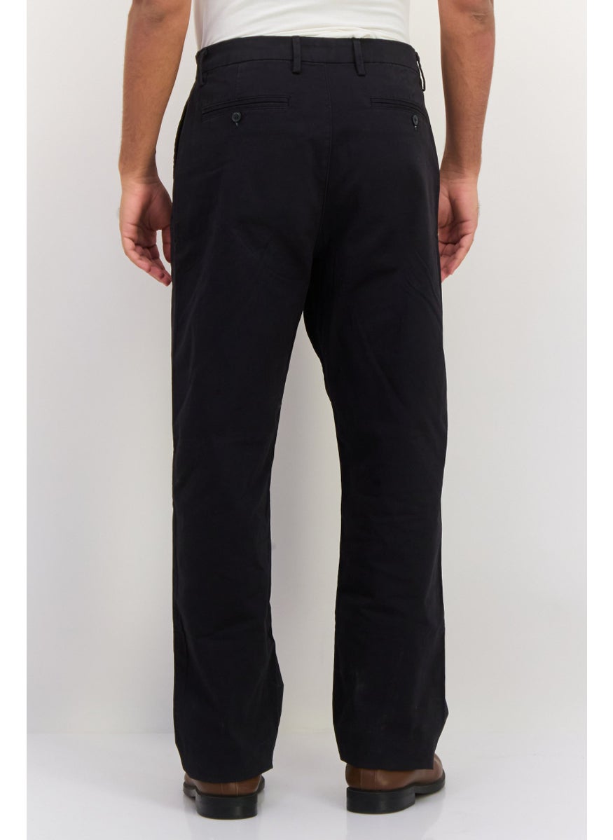Men Loose Fit Plain Chino Pants, Black