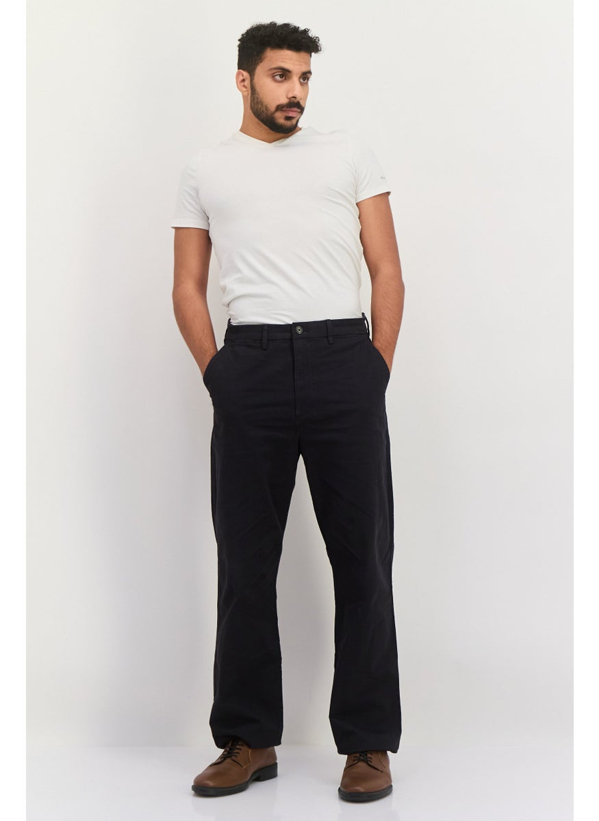 Men Loose Fit Plain Chino Pants, Black
