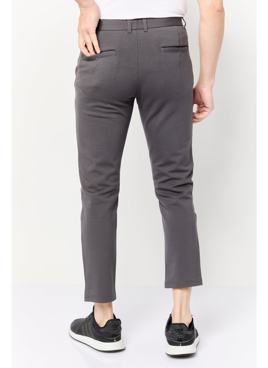 Men Slim Fit Solid Stretchable Straight Leg Pants, Dark Grey